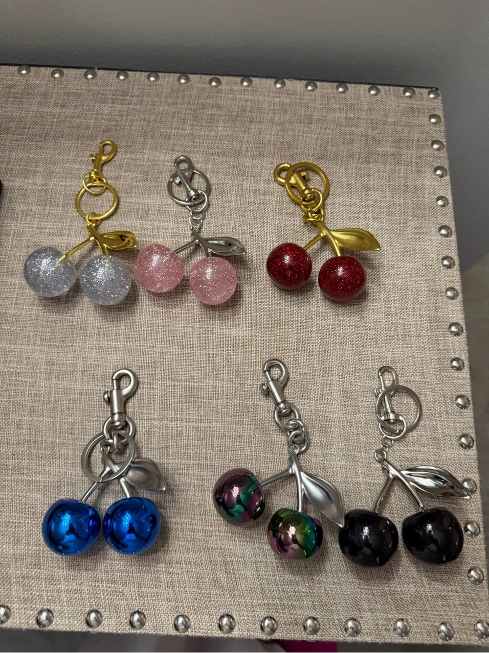 Cherry Charm Keychain - Pink Glitter Cherry Key & Card Holder